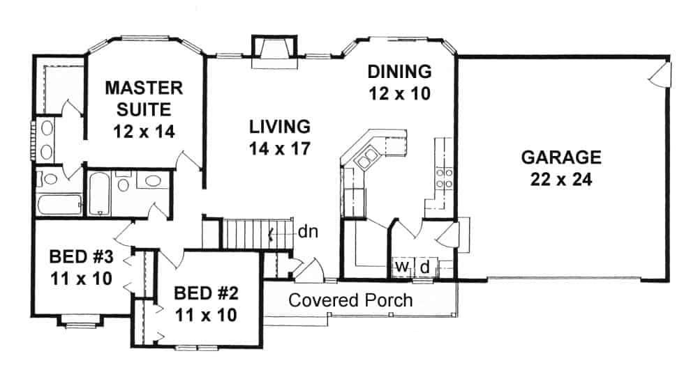 Floor Plan Main Level of Ranch Plan #103-1125