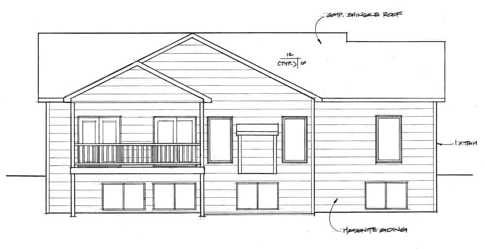 Home Plan Rear Elevation of this 3-Bedroom,1279 Sq Ft Plan -103-1127