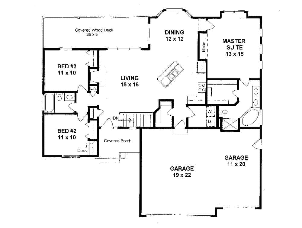 Floor Plan Main Level of Ranch Plan #103-1140