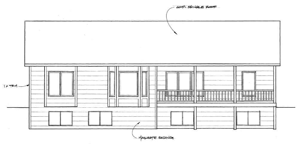 Home Plan Rear Elevation of this 3-Bedroom,1418 Sq Ft Plan -103-1140