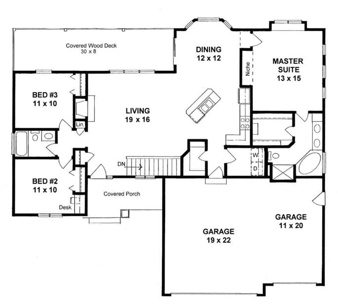 Ranch Home - 3 Bedrms, 2 Baths - 1500 Sq Ft - Plan #103-1148