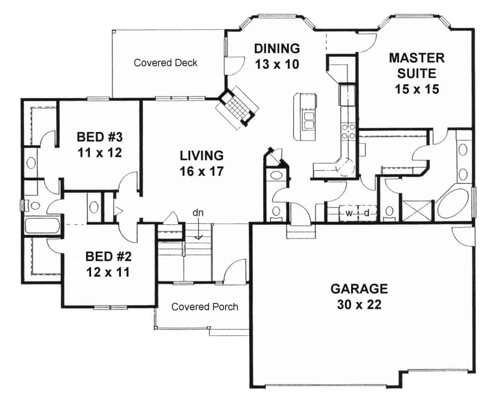Floor Plan Main Level of Ranch Plan #103-1159