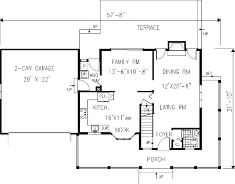 Floor Plan First Story of Country Plan #105-1004