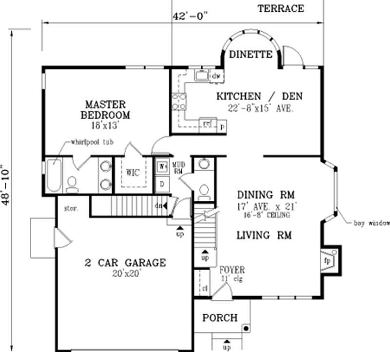 Floor Plan First Story of Cape Cod Plan #105-1008