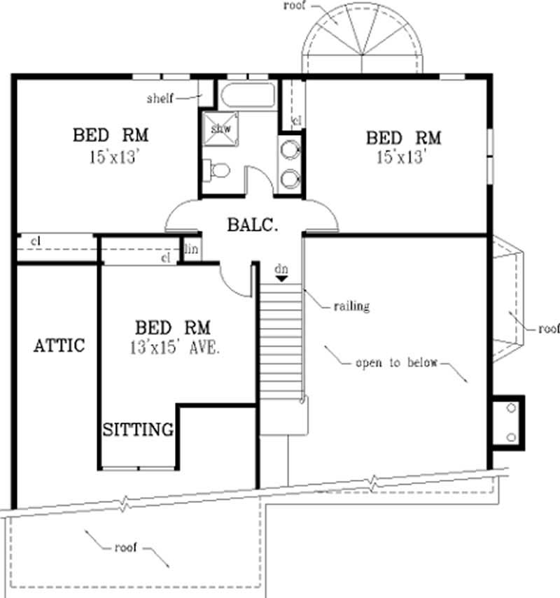 Floor Plan Second Story of Cape Cod Plan #105-1008