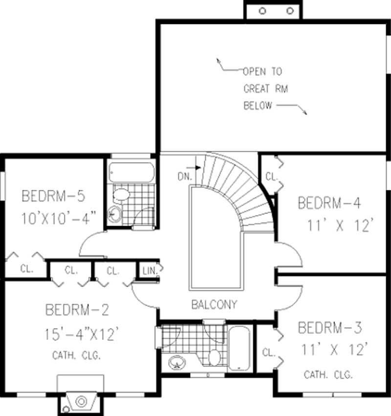 Floor Plan Second Story of Traditional Plan #105-1014