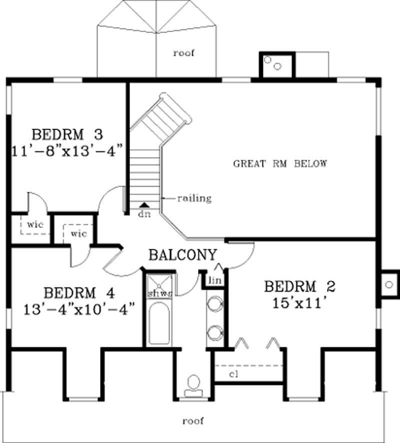 Floor Plan Second Story of Country Plan #105-1015