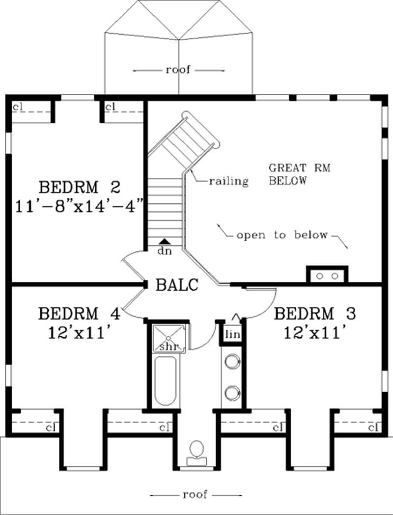 Floor Plan Second Story of Country Plan #105-1020