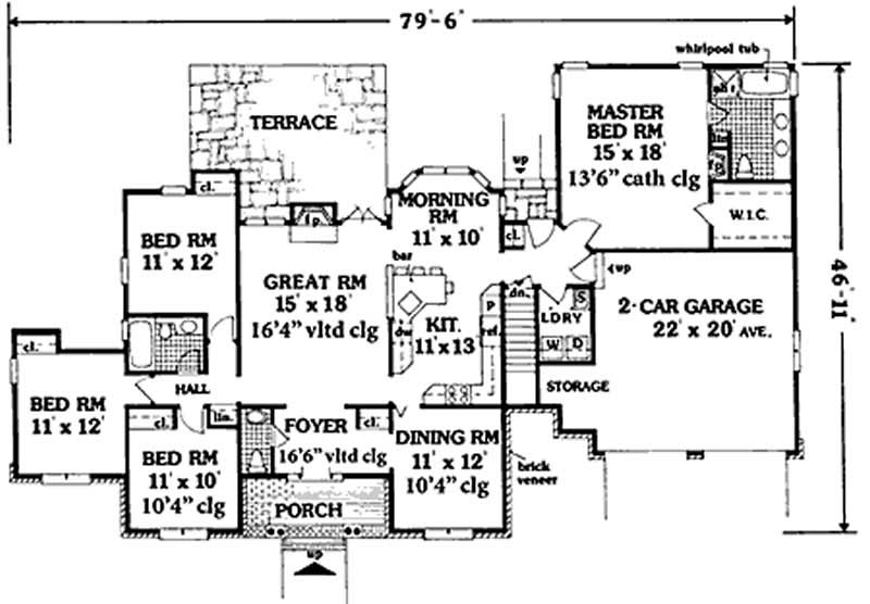 Floor Plan First Story of Country Plan #105-1024