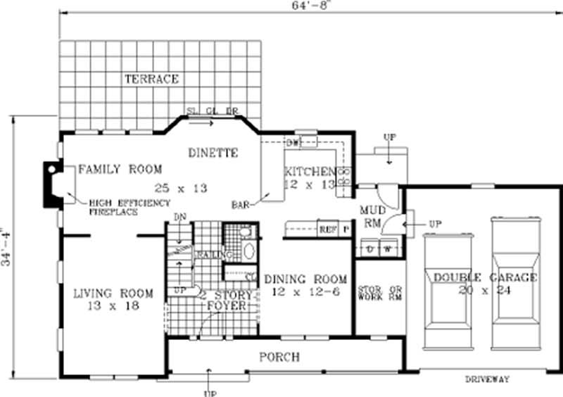 Floor Plan First Story of Country Plan #105-1038