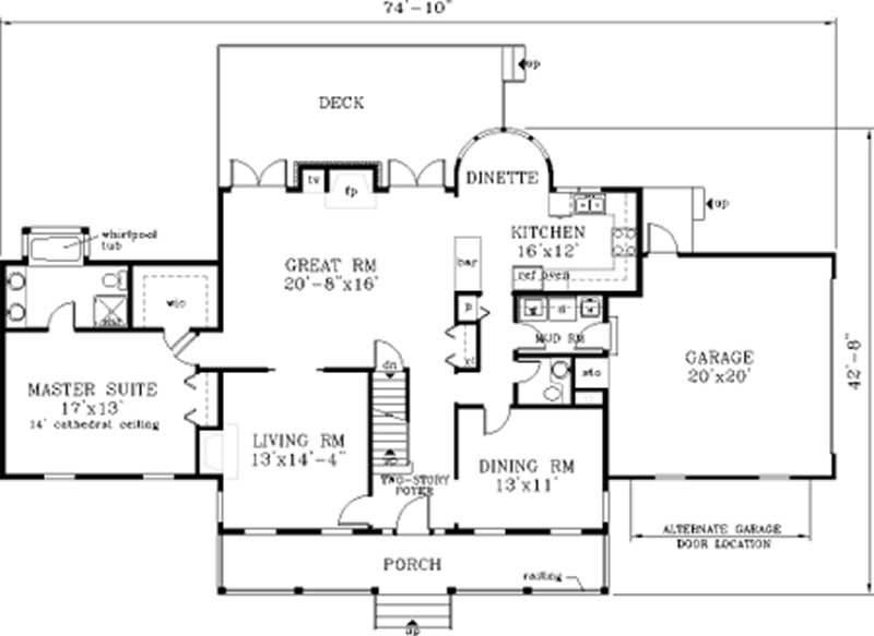 Floor Plan First Story of Country Plan #105-1040