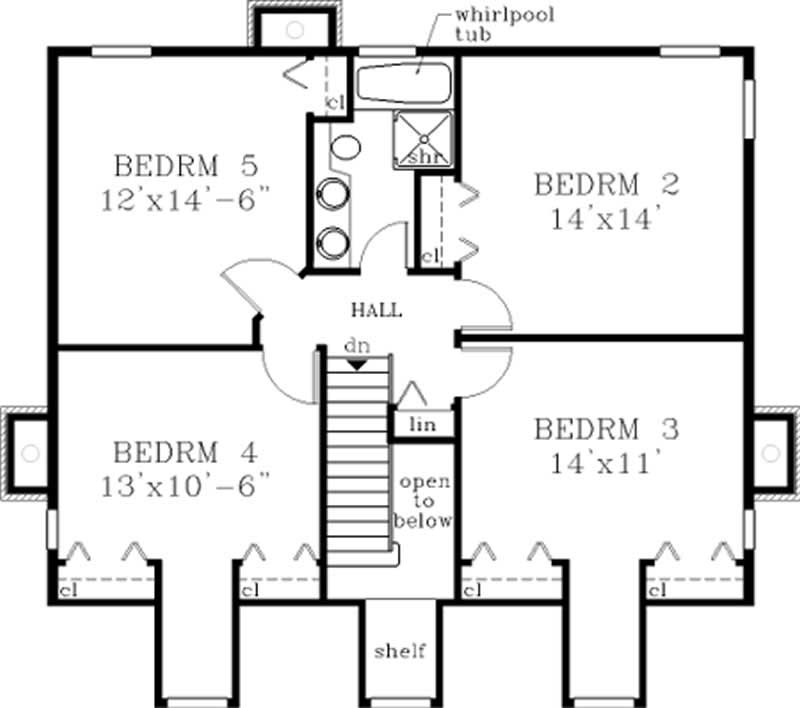 Floor Plan Second Story of Country Plan #105-1040