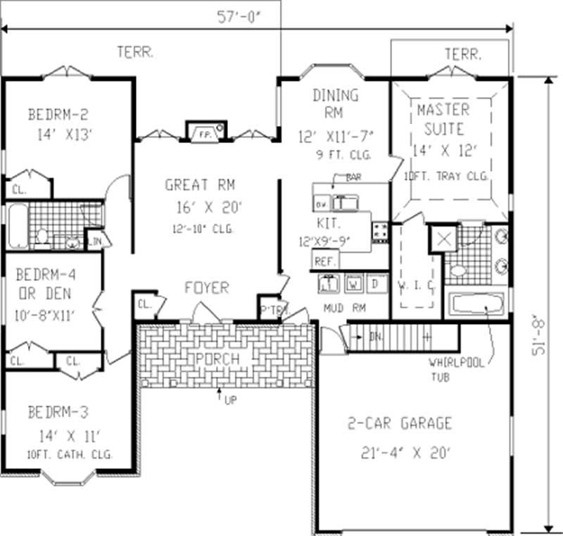 Floor Plan First Story of Country Plan #105-1056