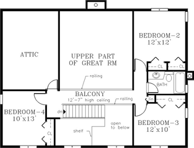 Floor Plan Second Story of Country Plan #105-1060