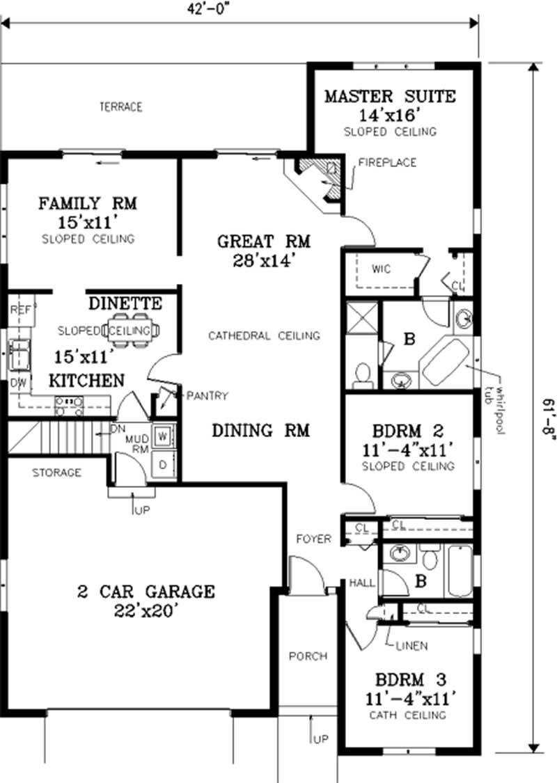 Floor Plan First Story of Ranch Plan #105-1067