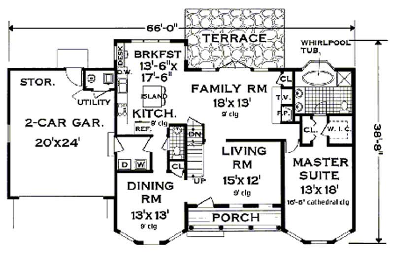 Floor Plan First Story of Country Plan #105-1069