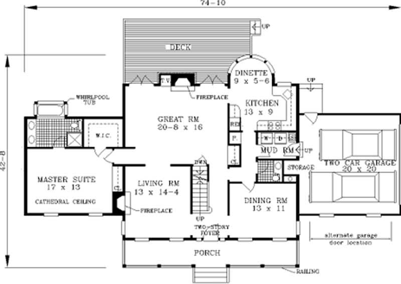 Floor Plan First Story of Country Plan #105-1070