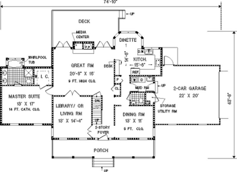 Floor Plan First Story of Country Plan #105-1073