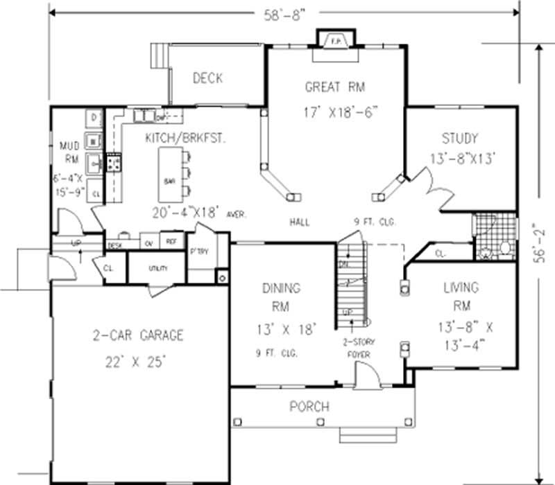 Floor Plan First Story of Colonial Plan #105-1075