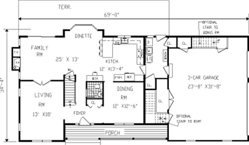 Floor Plan First Story of Country Plan #105-1076
