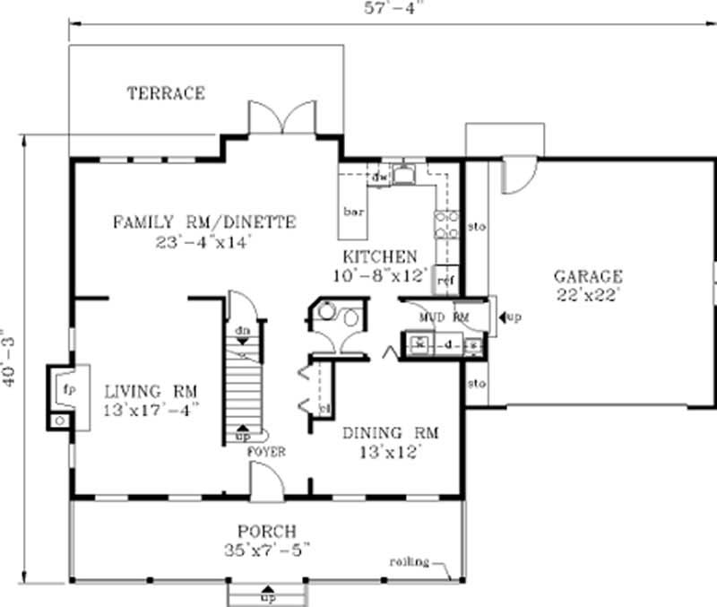 Floor Plan First Story of Country Plan #105-1079