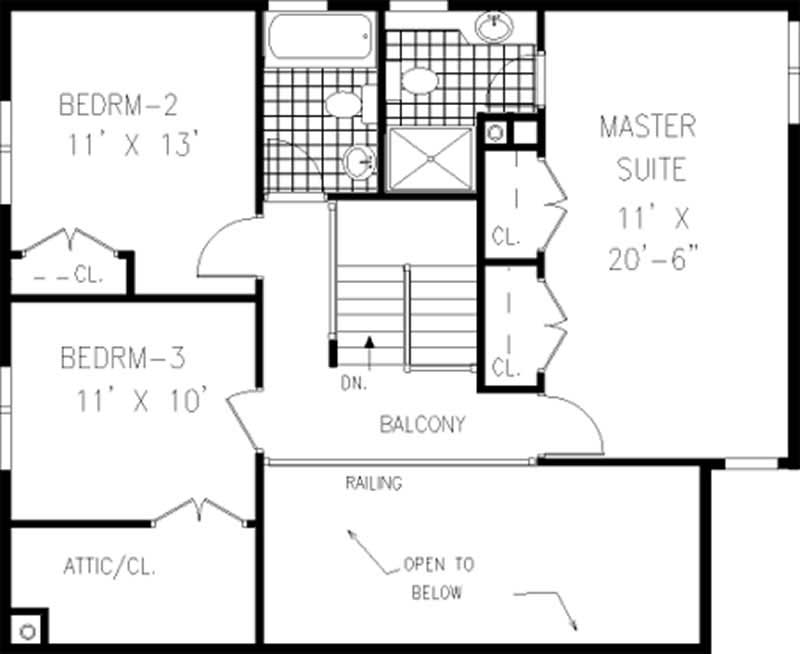 Floor Plan Second Story of Colonial Plan #105-1085
