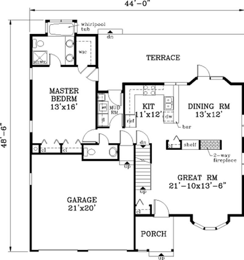 Floor Plan First Story of Traditional Plan #105-1087
