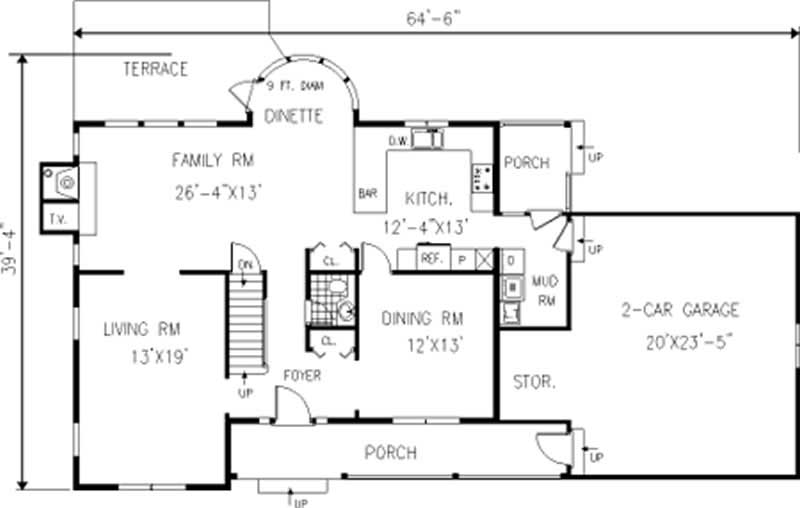 Floor Plan First Story of Country Plan #105-1097