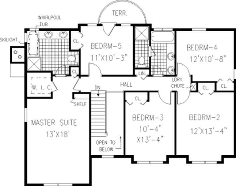 Floor Plan Second Story of Country Plan #105-1097