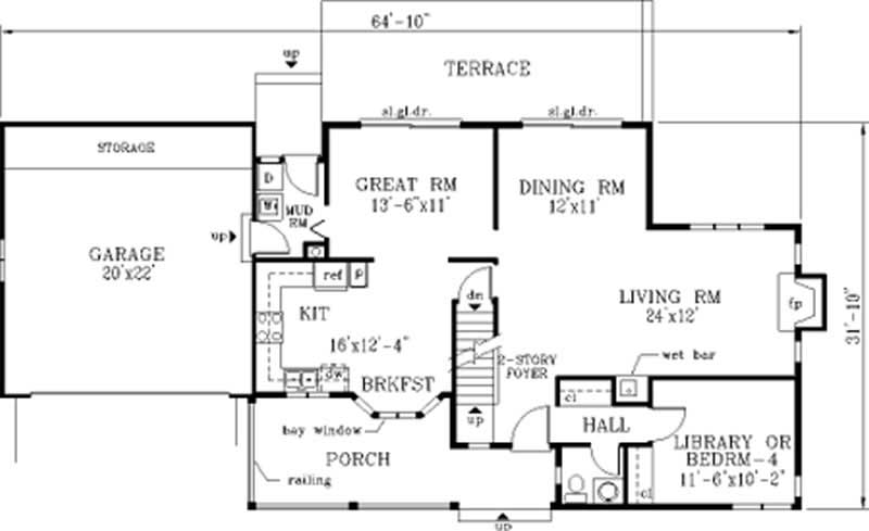 Floor Plan First Story of Country Plan #105-1103