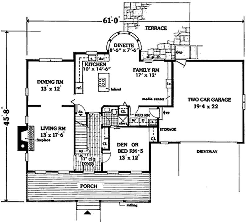 Floor Plan First Story of Country Plan #105-1111