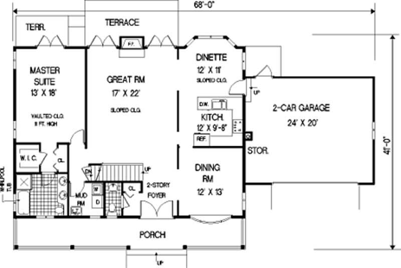 Floor Plan First Story of Country Plan #105-1121