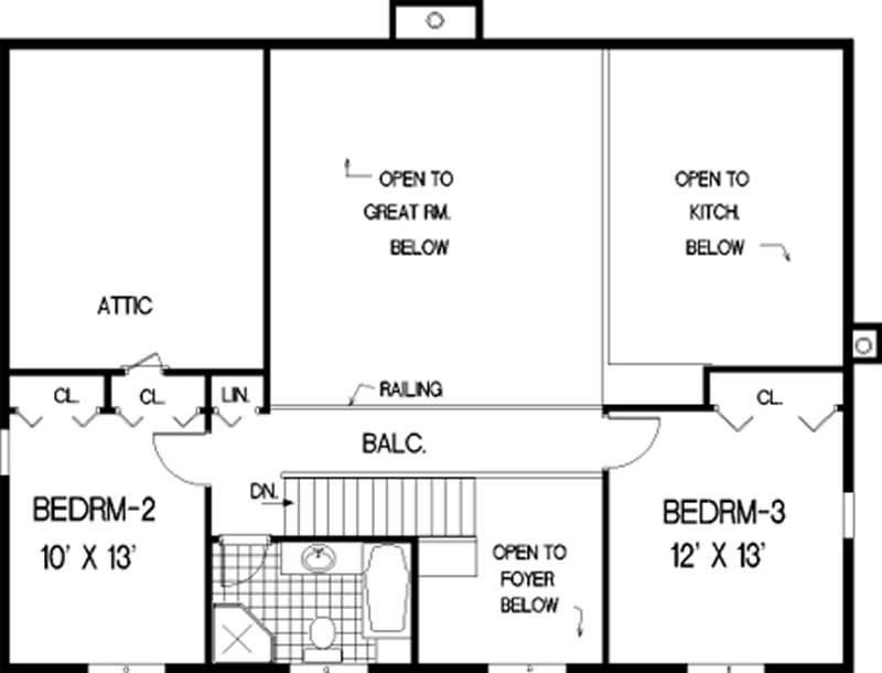 Floor Plan Second Story of Country Plan #105-1121