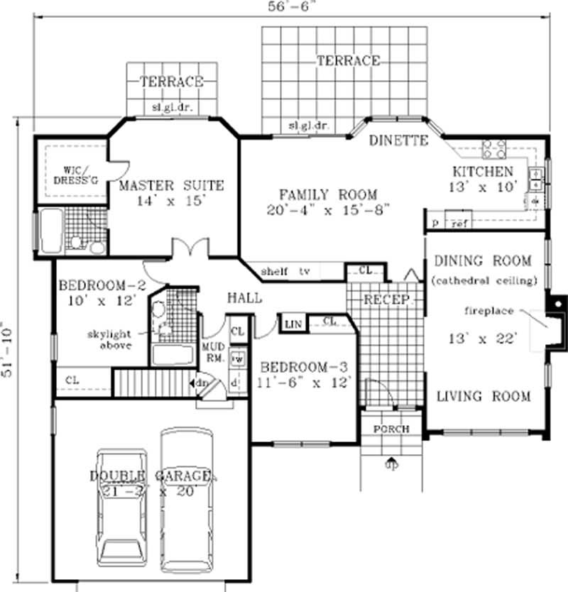 Floor Plan First Story of Ranch Plan #105-1122