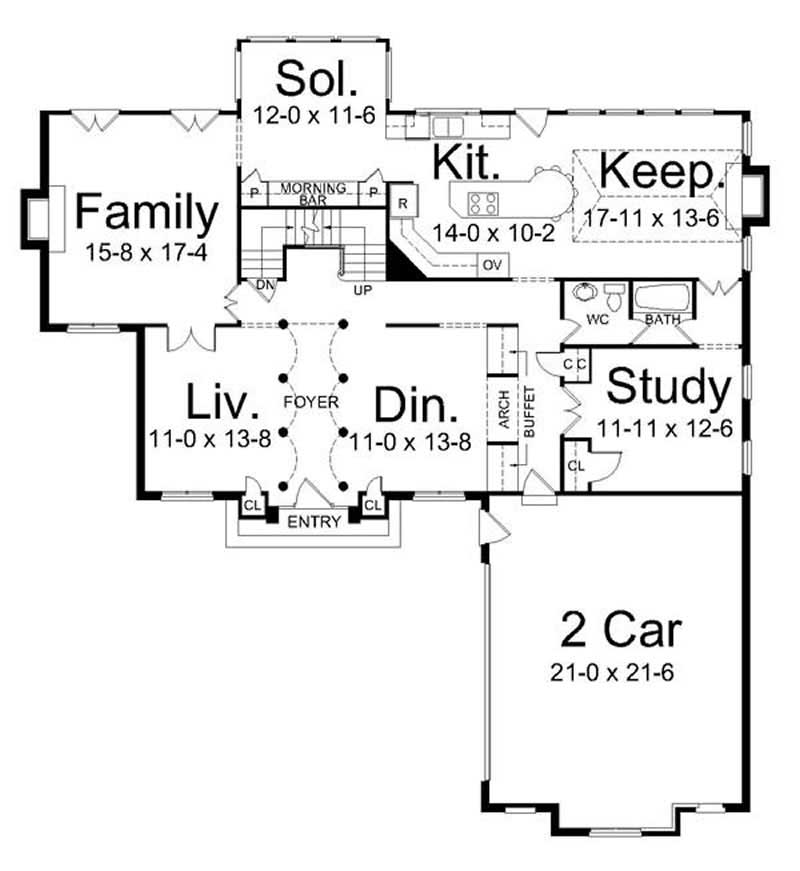 Floor Plan First Story of European Plan #106-1005