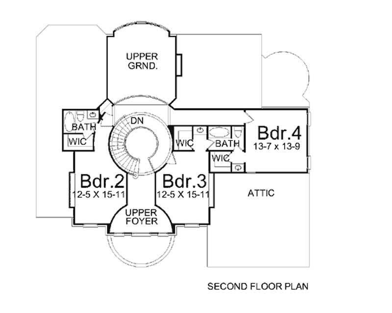 Floor Plan Second Story of European Plan #106-1010