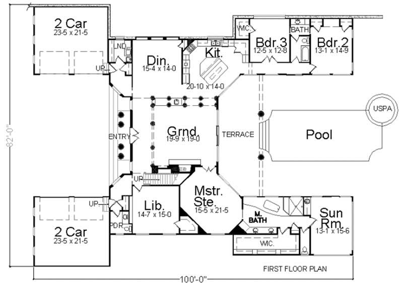 Floor Plan First Story of European Plan #106-1018