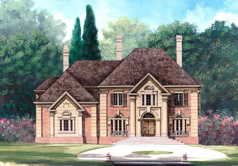 Front elevation of European home (ThePlanCollection: House Plan #106-1057)