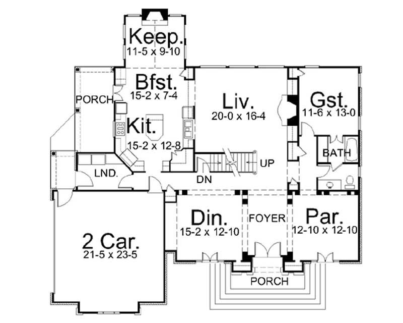 Floor Plan Main Level of European Plan #106-1057