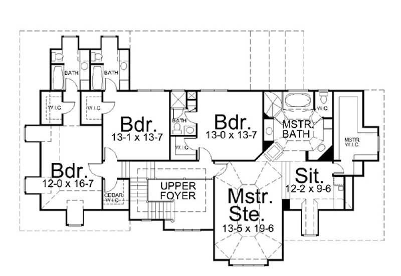 Floor Plan Second Story of European Plan #106-1073