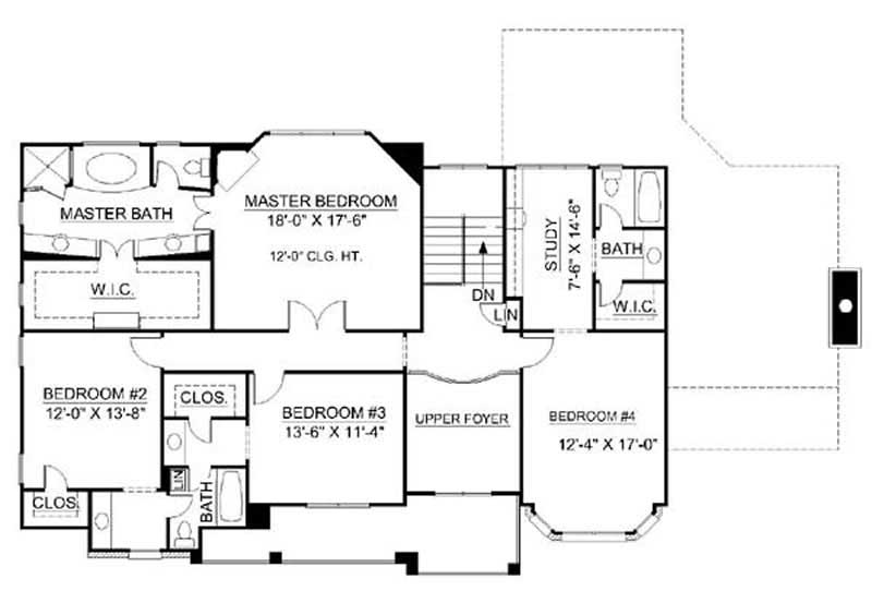 Floor Plan Second Story of European Plan #106-1082