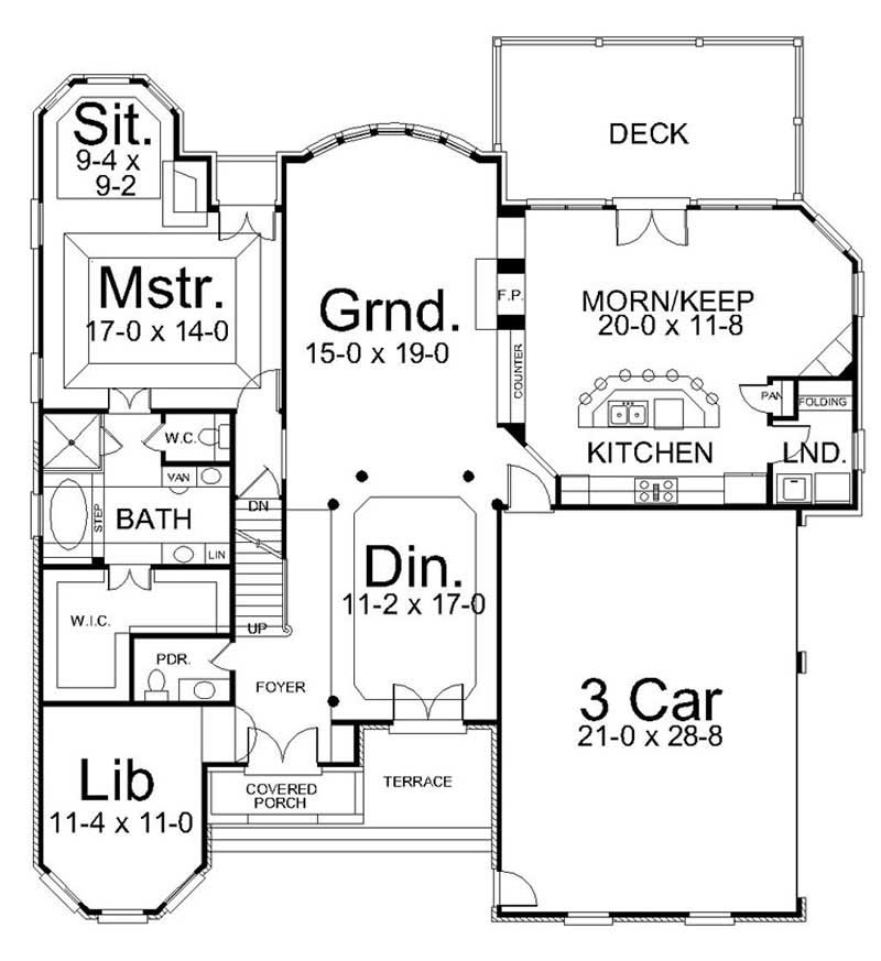 Floor Plan First Story of European Plan #106-1091