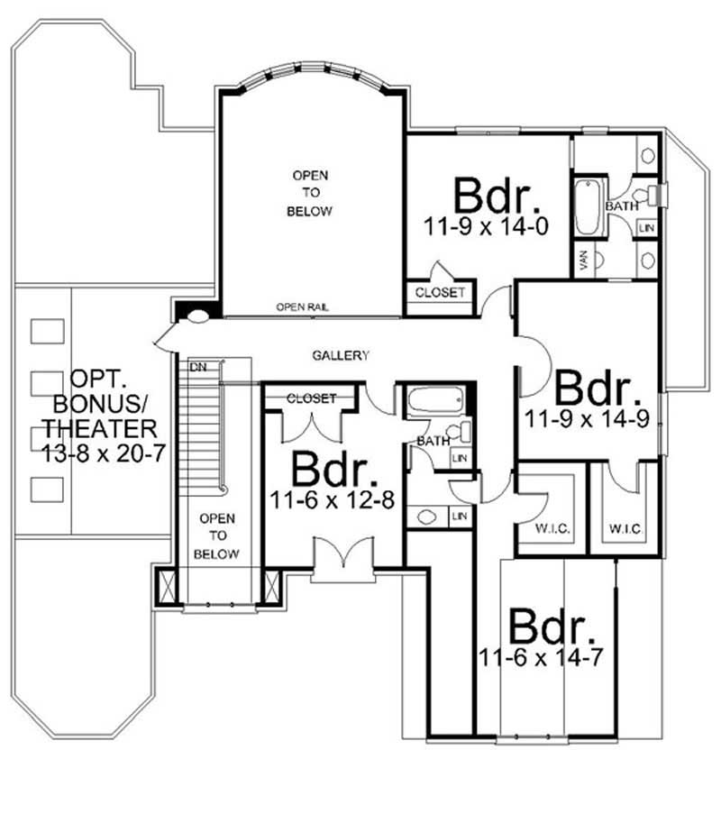 Floor Plan Second Story of European Plan #106-1091