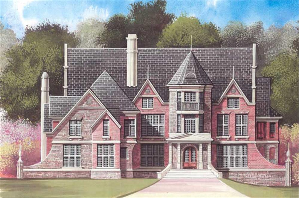Front elevation of castle manor home (ThePlanCollection: House Plan #106-1094)