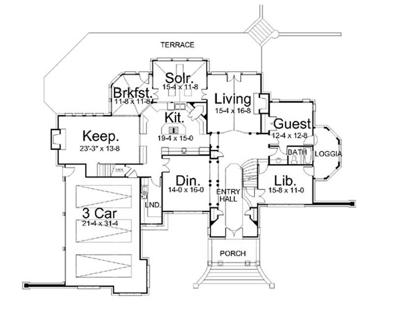 Floor Plan Main Level of Luxury Plan #106-1094