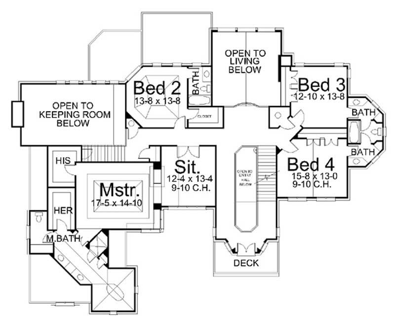 Floor Plan Upper Level of Luxury Plan #106-1094