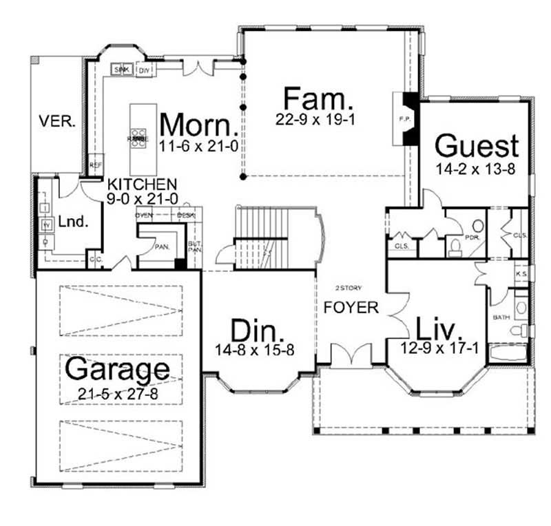 Floor Plan First Story of Colonial Plan #106-1096