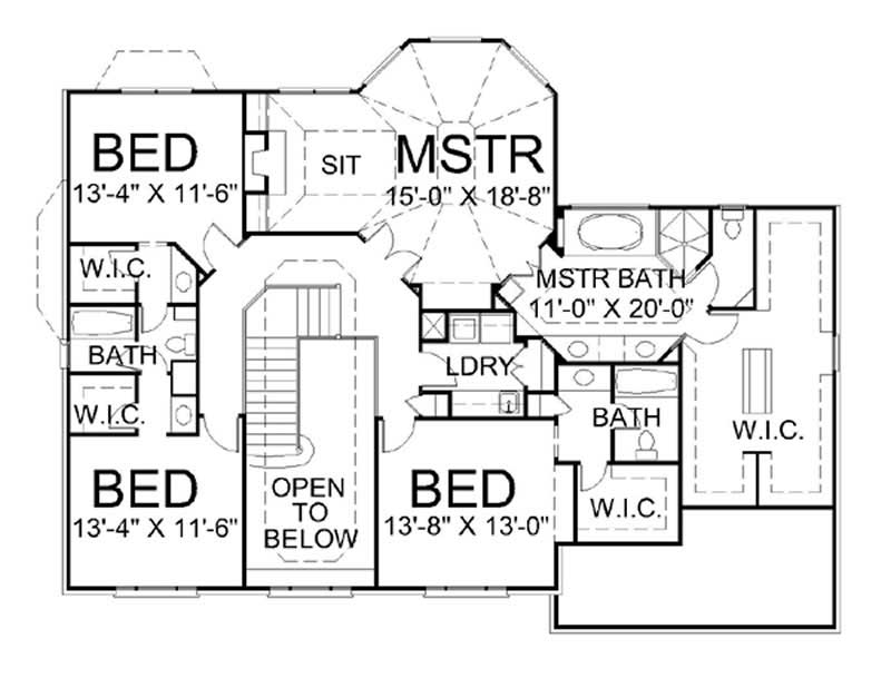 Floor Plan Second Story of European Plan #106-1110