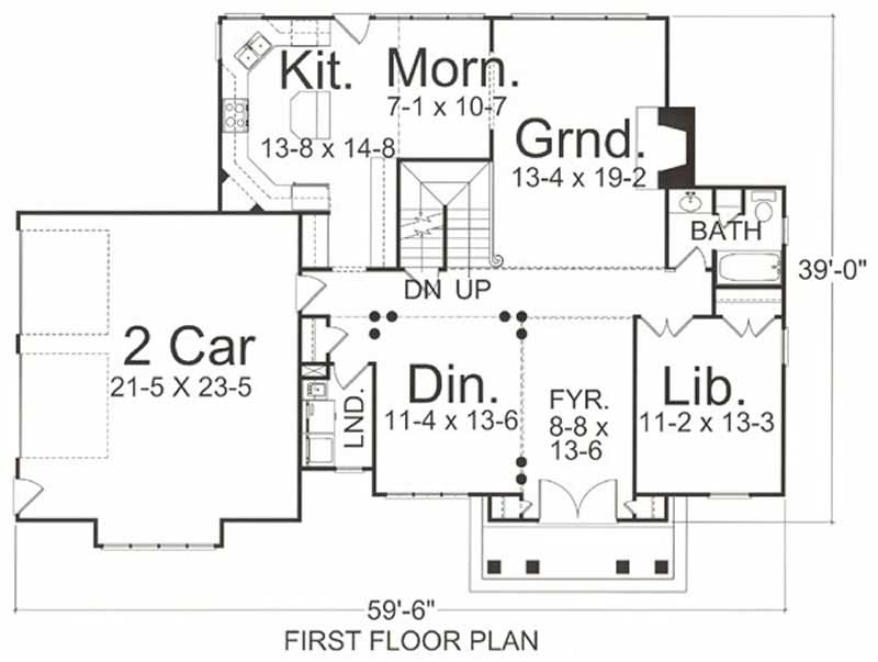 Floor Plan Main Level of Country Plan #106-1122