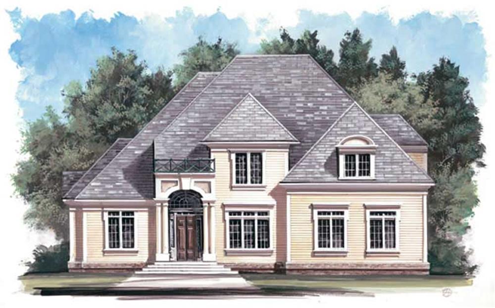 Color rendering of European home plan (ThePlanCollection: House Plan #106-1124)